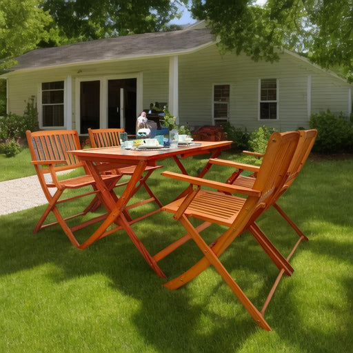 Foldable Patio Dining Set, 4 Folding Chairs & 1 Dining Table, Indoor and outdoor universal,Teak - DTYStore