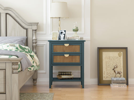 2 Drawer Side table,Naturel Rattan,End table,Suitable for bedroom, living room, study - DTYStore