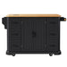56 inch Kitchen Island with Rubber Wood Veneer Drop Leaf, Power Outlet, 4 Door Shelves, Embossed Vertical Stripe Rolling Kitchen Cart on 4 Wheels with 6 Deep Drawers for Kitchen, Dining Room,Black - DTYStore
