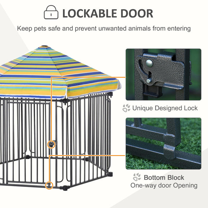 48" x 41" Heavy-Duty Metal Dog Playpen, Outdoor Pet Cage Kennel, Puppy Exercise Fence Barrier with Weather-Resistant Polyester Roof, Locking Door, & Metal Frame - DTYStore