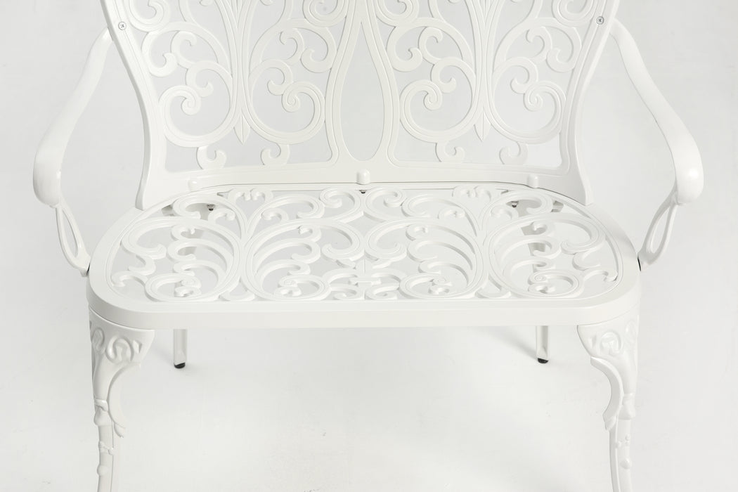 Patio Garden Bench Metal Park Bench Cast Aluminum Outdoor Furniture with Floral Rose for Patio,Park,Lawn,Yard white - DTYStore