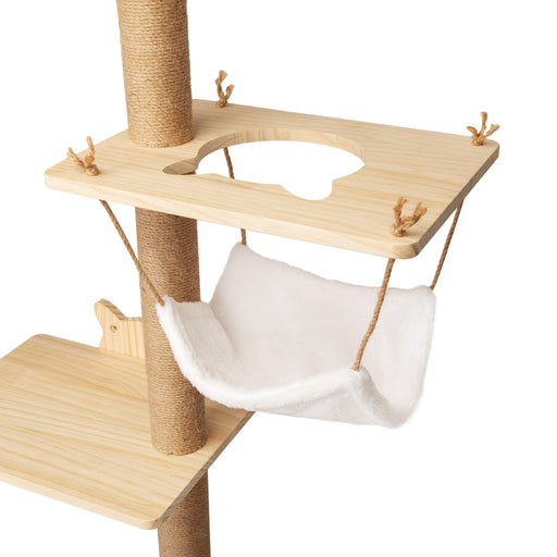 Wall-Mounted Cat Scratching Pad for Small to Large Cat, Indoor Wood Cat Tree with Hammock, Cat Scratcher Perch - DTYStore