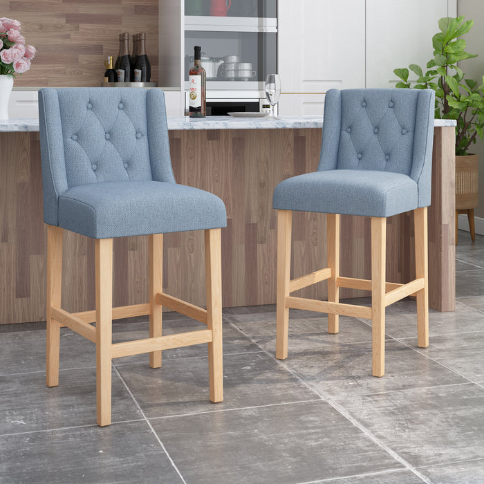 Vienna Contemporary Fabric Tufted Wingback 31 Inch Counter Stools, Set of 2, Light Blue and Natural - DTYStore