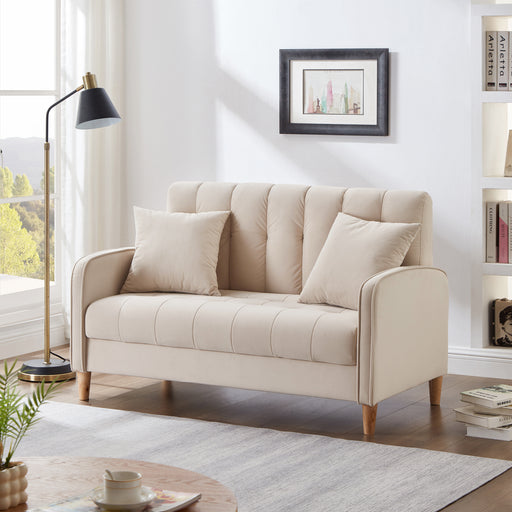Modern Design Couch for Living Room Department Small Space Loveseat Smooth Velvet Upholstered Tufted Sofa Beige - DTYStore