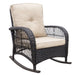3 Pieces Conversation Set, Outdoor Wicker Rocker Patio Bistro Set, Rocking Chair with Glass Top Side Table - DTYStore