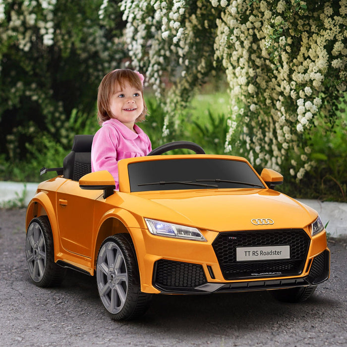 6V Kids Electric Ride On Car, Licensed Audi TT RS with Suspension System and Remote Control, Horn, 5 Songs, Lights, MP3 Player - Yellow