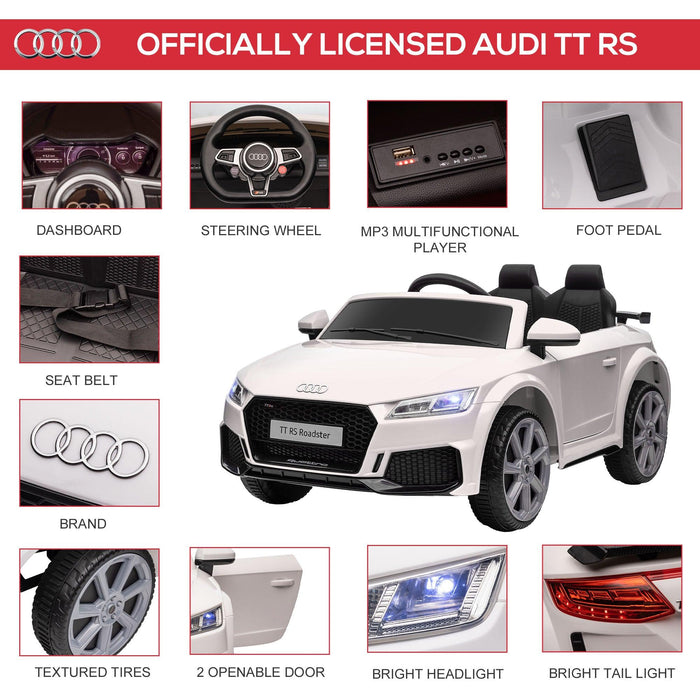 6V Kids Electric Ride On Car, Licensed Audi TT RS with Seat and Remote Control, Horn, Music, MP3 - White