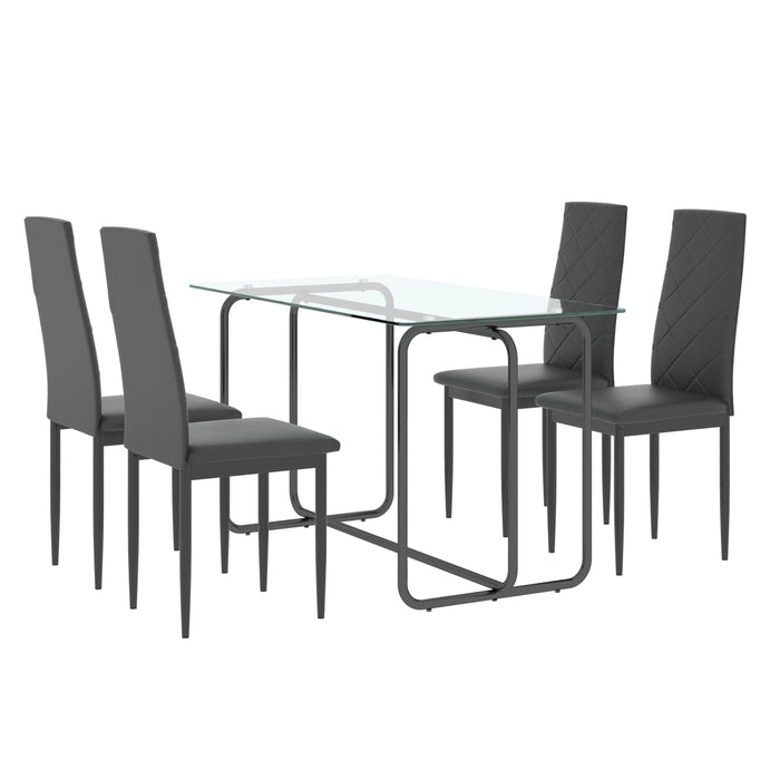 Rectangle Dining Table with Metal Frame, Tempered Glass for Kitchen Room