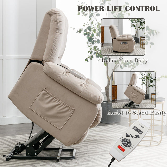 Massage Recliner Chair Electric Power Lift Recliner Chairs with Heat, Vibration, Side Pocket for Living Room Bedroom, Beige