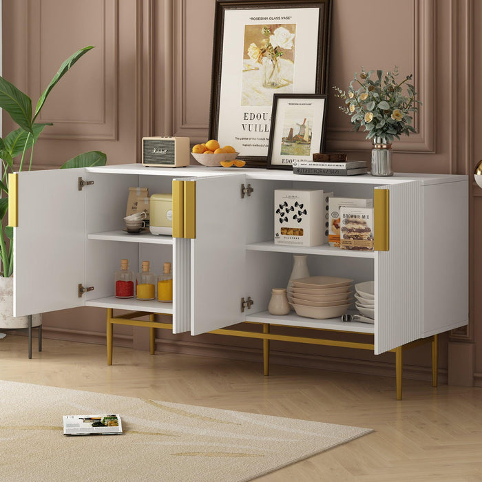 Modern Elegant 4-door Sideboard Gold Metal Handle Buffet Cabinet for Dining Room, Living Room, Bedroom, Hallway