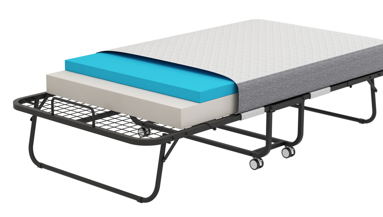 Folding Bed with Mattress 75" x 38" Rollaway Guest Bed Portable Foldable Bed for Adults with 5" Memory Foam Mattress Space-Saving Sturdy Metal Frame Grid Style - DTYStore