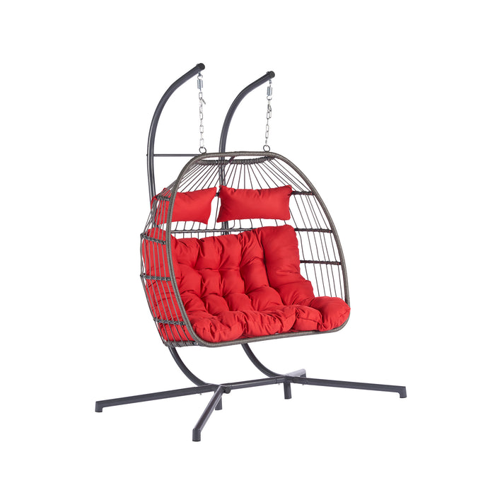 2 Person Outdoor Rattan Hanging Chair Patio Wicker Egg Chair - DTYStore