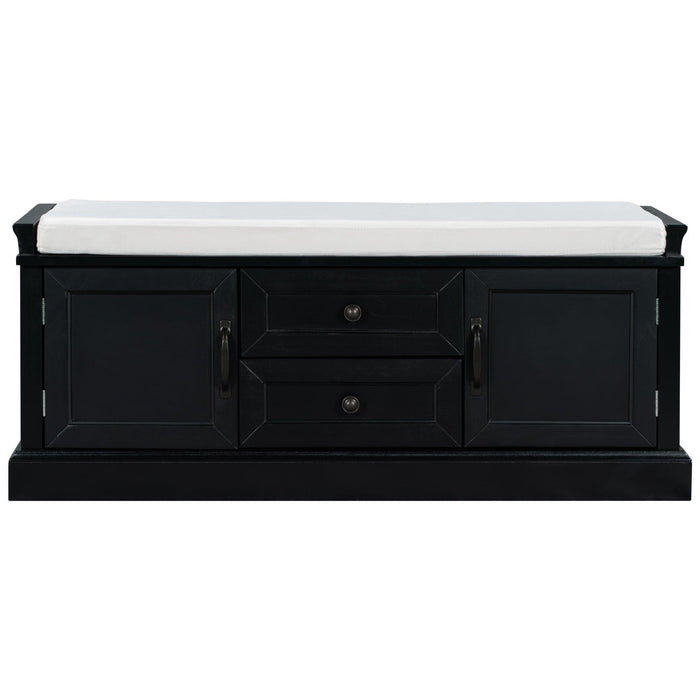 TREXM Storage Bench with 2 Drawers and 2 Cabinets, Shoe Bench with Removable Cushion for Living Room, Entryway (Black)