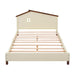 Full Size Wood Platform Bed with House-shaped Headboard (Cream+Walnut)