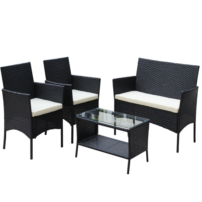 4 PC Rattan Patio Furniture Set Outdoor Patio Cushioned Seat Wicker Sofa (Beige Cushion) - DTYStore