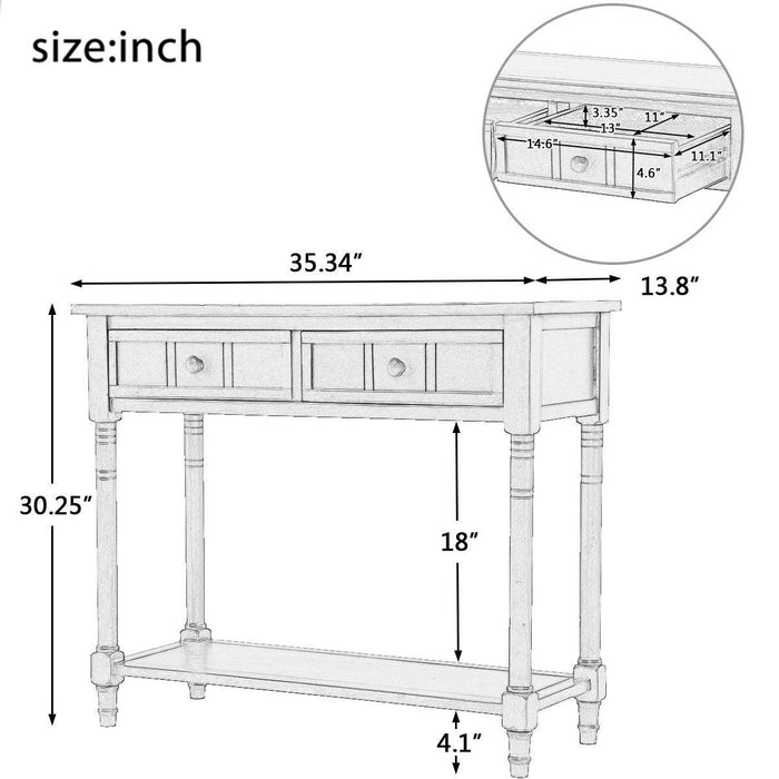 Daisy Series Console Table Traditional Design with Two Drawers and Bottom Shelf