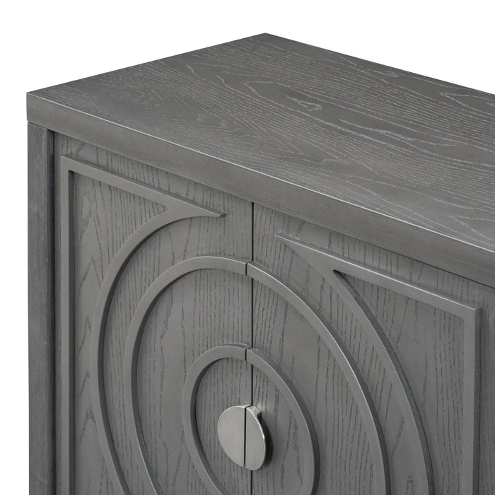 Retro Sideboard Door with Circular Groove Design and Round Metal Door Handle for Entrance, Dining Room, Living Room - DTYStore