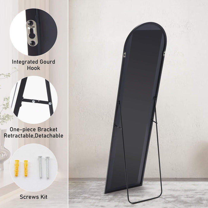 Floor Standing Mirror, Wall Mirror with Stand Aluminum Alloy Thin Frame,21''*64'',Black - DTYStore