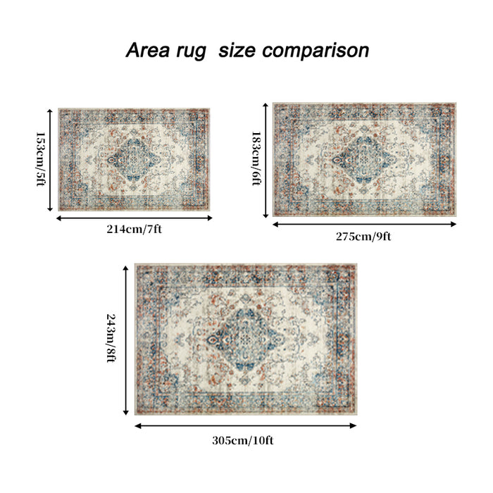 Area Rug 5x7 Vintage Bohemia Large Persian Non-slip Washable Rug For Living Room Kitchen Bedroom Living Room Flower Design Blue/Yellow - DTYStore