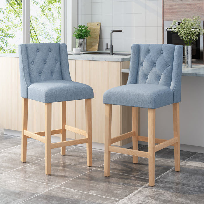 Vienna Contemporary Fabric Tufted Wingback 31 Inch Counter Stools, Set of 2, Light Blue and Natural - DTYStore