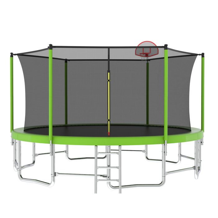 16FT Trampoline with Balance Bar & Basketball Hoop&Ball, ASTM Approved Reinforced Type Outdoor Trampoline with Enclosure Net - DTYStore