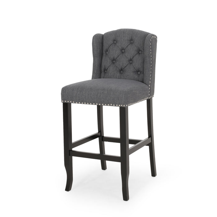 Vienna Contemporary Fabric Tufted Wingback 31 Inch Counter Stools, Set of 2, Charcoal and Dark Brown - DTYStore