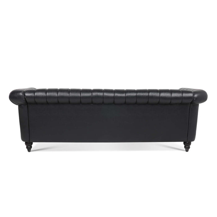 83.46'' Black PU Rolled Arm Chesterfield Three Seater Sofa.