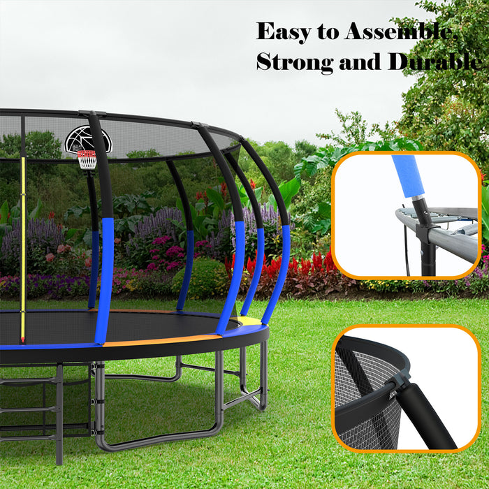 16FT Trampoline with EnclosureRecreational Trampolines with Ladder and AntiRust Coating, ASTM Approval Outdoor Trampoline for Kids - DTYStore