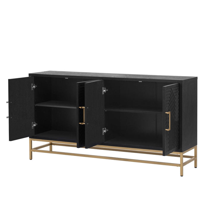 TREXM Retro Style Sideboard with Adjustable Shelves, Rectangular Metal Handles and Legs for Kitchen, Living room, and Dining Room (Black)