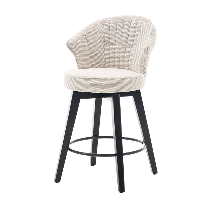 008-Wing Back Swivel Bar Stools Set of 2 - 25' Counter Height Adjustable Stools with Solid Wood Legs & Chenille Upholstery, Leveling Feet for Kitchen Island, Home Pub or Dining Room, White - DTYStore