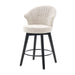 008-Wing Back Swivel Bar Stools Set of 2 - 25' Counter Height Adjustable Stools with Solid Wood Legs & Chenille Upholstery, Leveling Feet for Kitchen Island, Home Pub or Dining Room, White - DTYStore