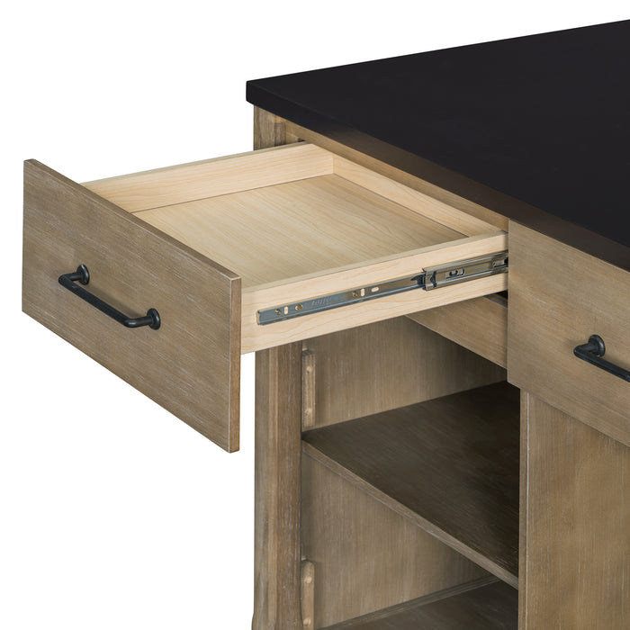 Extendable Kitchen Island with Storage, Multi-Functional Kitchen Cart with Built-In Power Outlets, Retro Kitchen Island on Wheels with Drawers and Open Shelves for Kitchen (Espresso+Natural) - DTYStore
