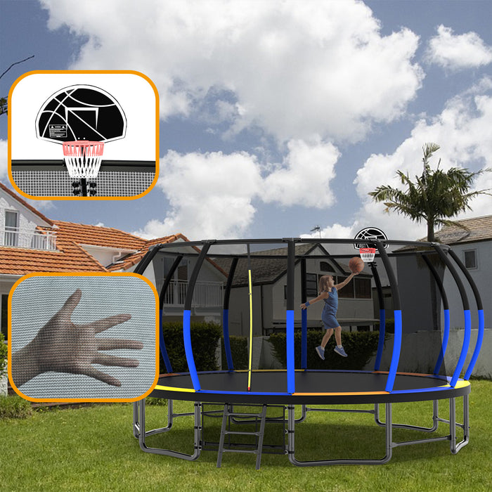 16FT Trampoline with EnclosureRecreational Trampolines with Ladder and AntiRust Coating, ASTM Approval Outdoor Trampoline for Kids - DTYStore