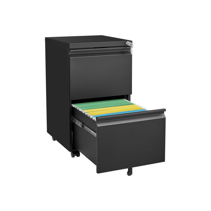 2 Drawer File Cabinet with Lock, Metal Under Desk Rolling Filing Cabinet fits Letter/Legal/A4 Size for Home Office, Mobile Filing Cabinet, Assemble Required, Black - DTYStore