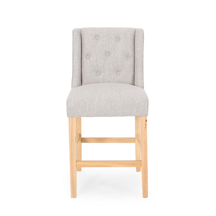 Vienna Contemporary Fabric Tufted Wingback 27 Inch Counter Stools, Set of 2, Light Gray, Natural - DTYStore