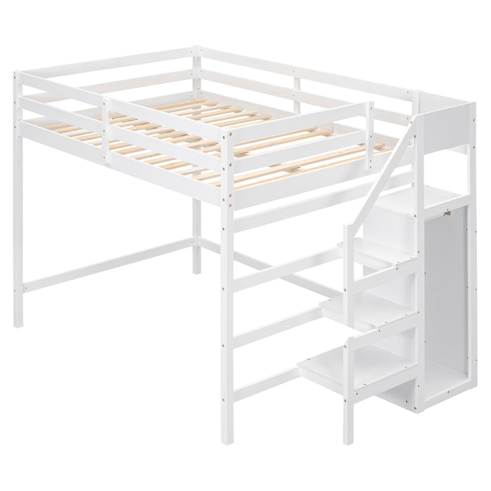 Full Size Loft Bed with Built-in Storage Wardrobe and Staircase, White(Old SKU:SM000527AAK) - DTYStore