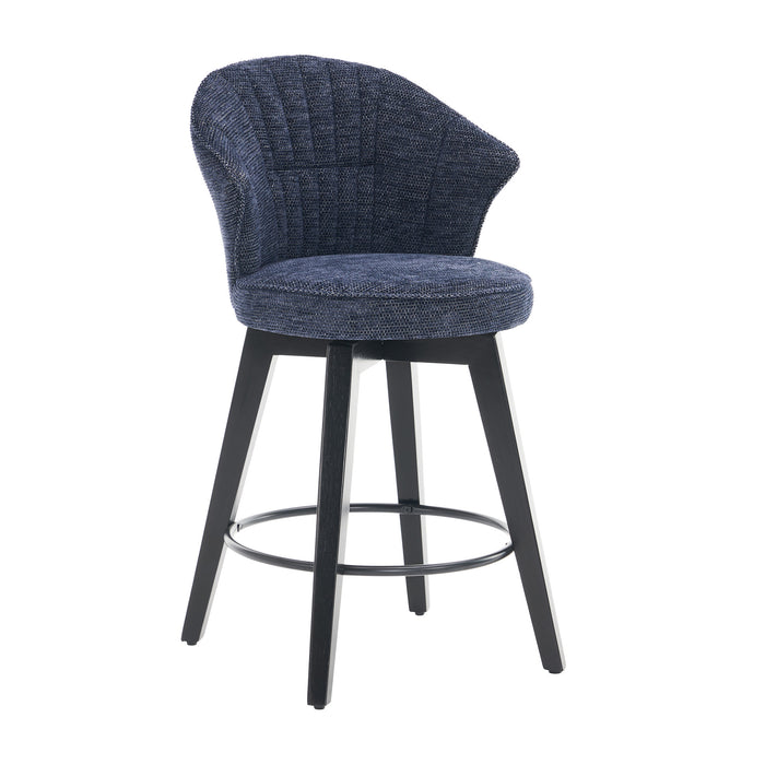 008-Wing Back Swivel Bar Stools Set of 2 - 25' Counter Height Adjustable Stools with Solid Wood Legs & Chenille Upholstery, Leveling Feet for Kitchen Island, Home Pub or Dining Room, Blue - DTYStore