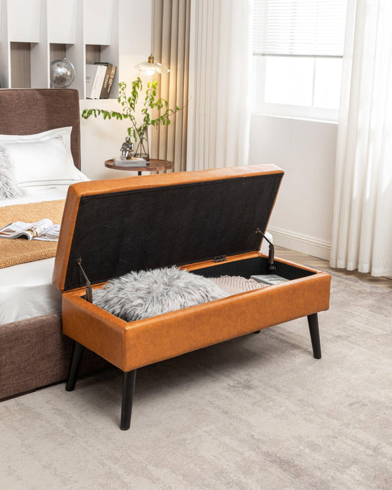 Storage Bench with Storage Bench for Bedroom End of Bed Bench Foot of Bed Bench Entryway Bench Storage Ottoman Bench 43.3" W x 17.7" Brown Leather Bench