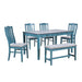 Mid-Century 6-Piece Wood Dining Table Set, Kitchen Table Set with Drawer, Upholstered Chairs and Bench, Antique Blue