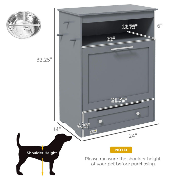 Pet Feeder Station, Storage Cabinet Dog Food Storage Container with Raised Dog Bowls and Hanger for Feeding & Watering Supplies, Gray - DTYStore