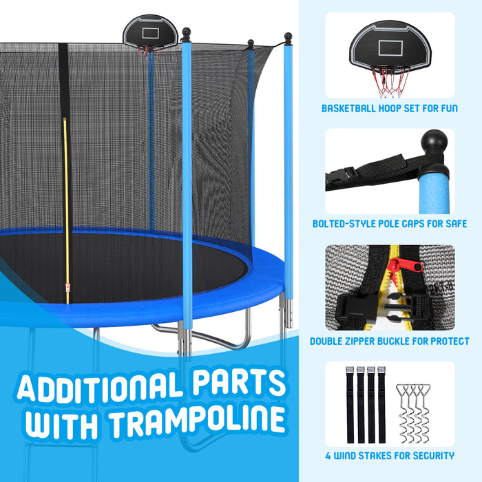 10 FT TRAMPOLINE OUTSIDE SAFETY NET WITH BASKETBALL HOOP - DTYStore