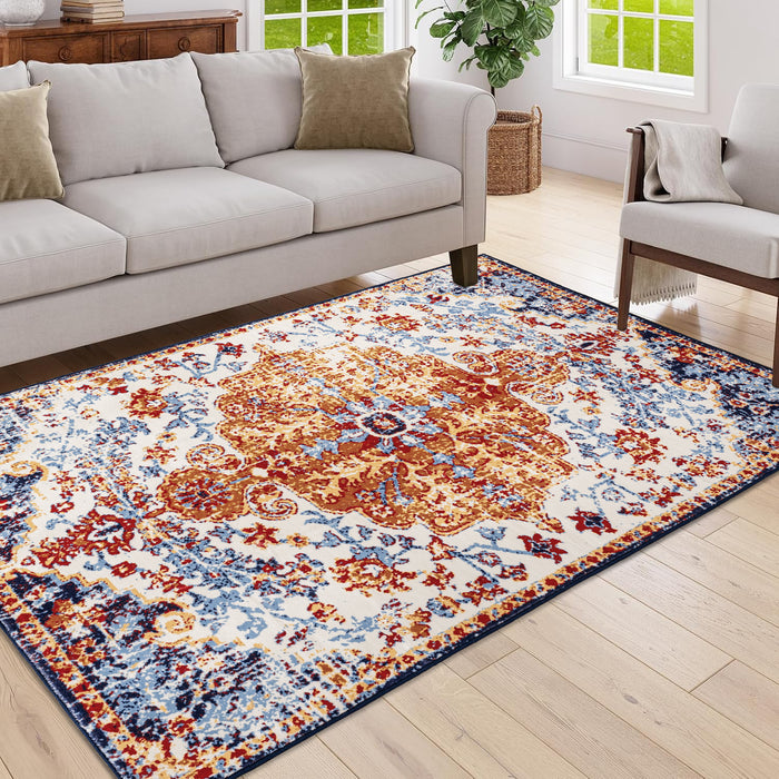 Area Rug 5x7 Vintage Bohemia Large Persian Non-slip Washable Rug For Living Room Kitchen Bedroom Living Room Flower Design Amber - DTYStore