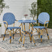 Outdoor PE Rattan and Aluminum 3 Piece French Bistro Set, Dark Teal & White, and Bamboo Finish - DTYStore