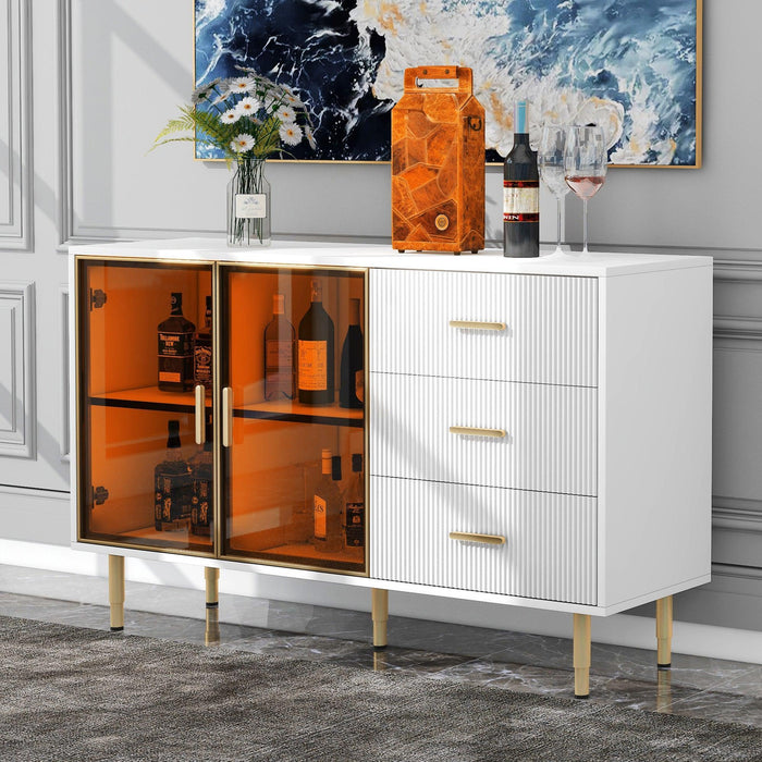 Modern Sideboard MDF Buffet Cabinet with Marble Sticker Tabletop and Glass Doors