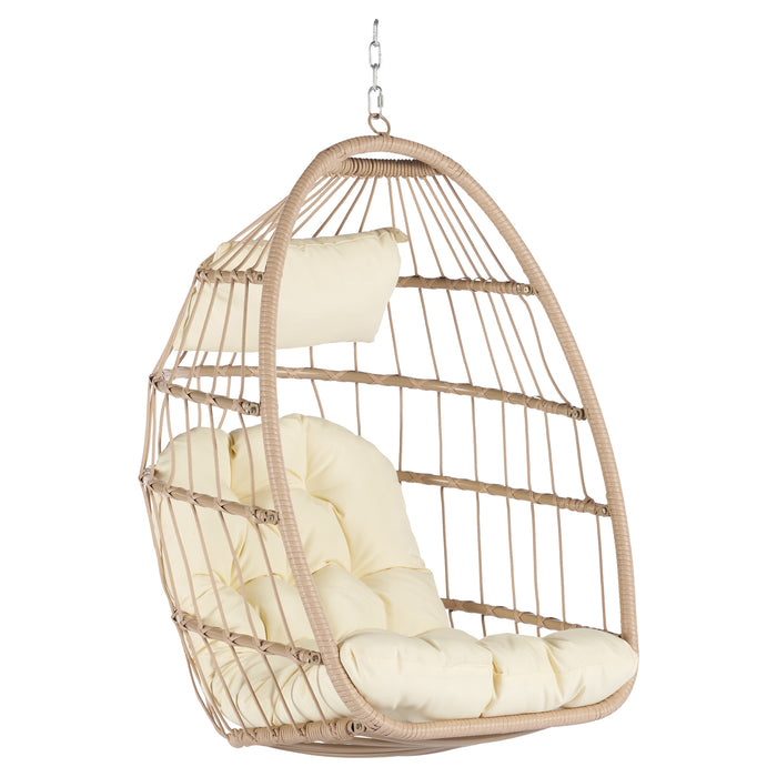 Outdoor Garden Rattan Egg Swing Chair Hanging Chair Wood+Khaki - DTYStore
