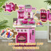 Play Kitchen, Kids Kitchen Playset Toy Kitchen with Lights, Sounds, 33 Accessories, Storage, Interactive Playset for Toddler 3-6 Years, Pink