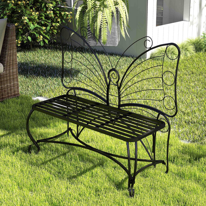 Butterfly Cast Metal Garden Bench, Outdoor Bench Patio Seat, Park Bench Outdoor Seating for Garden, Yard, Park, Entryway - DTYStore