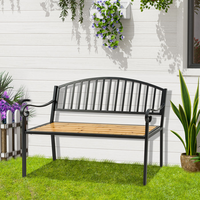 Outsunny 50' Garden Bench, Patio Loveseat with Antique Backrest, Wood Seat and Steel Frame for Backyard or Porch - DTYStore