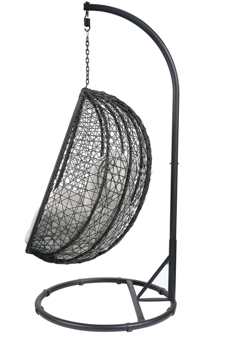 Simona Beige Fabric & Black Wicker Hanging Chair - DTYStore