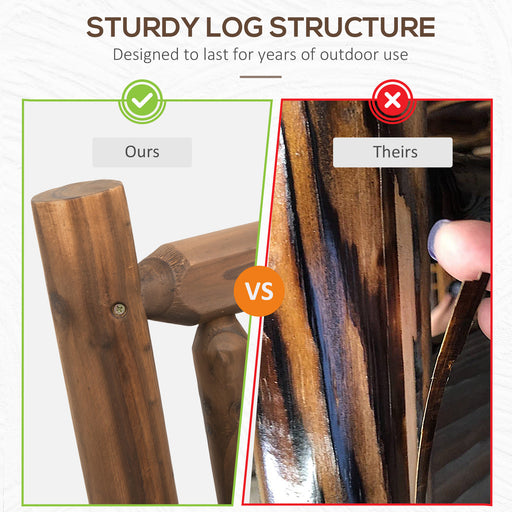 Outsunny 2-Person Wood Rocking Chair with Log Design, Heavy Duty Loveseat with Wide Curved Seats for Patio, Backyard, Garden, Walnut - DTYStore
